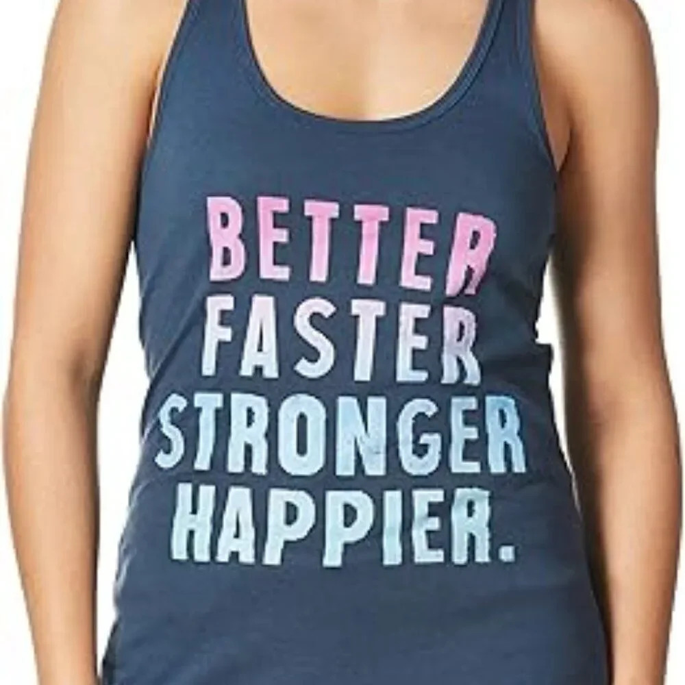 Chin-Up Women's Better Faster Stronger Racerback Graphic Tank Top T-Shirt Size L